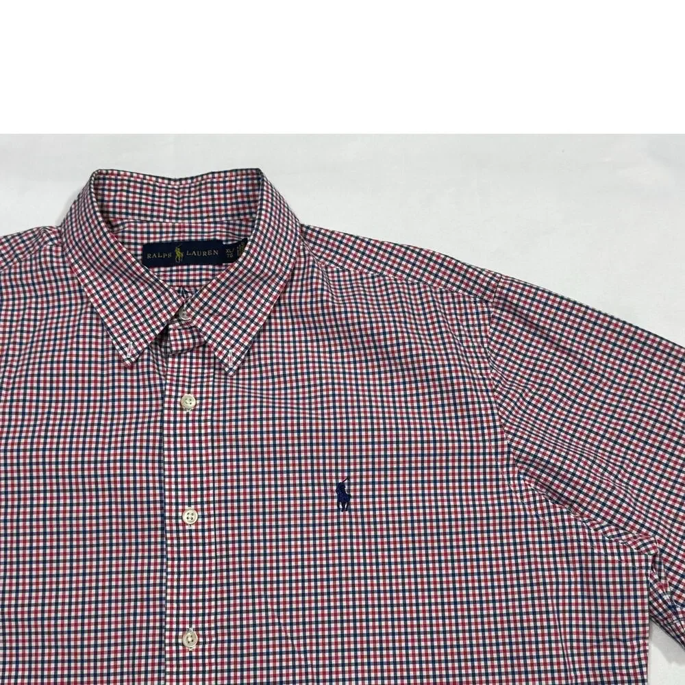 Polo Ralph Lauren Short Sleeve Button Down Shirt Red White Blue XL Cotton